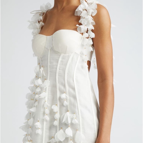 Zimmermann Wild Botanica Petals Linen Silk Corset Gown White Natural 0 - Picture 9 of 15